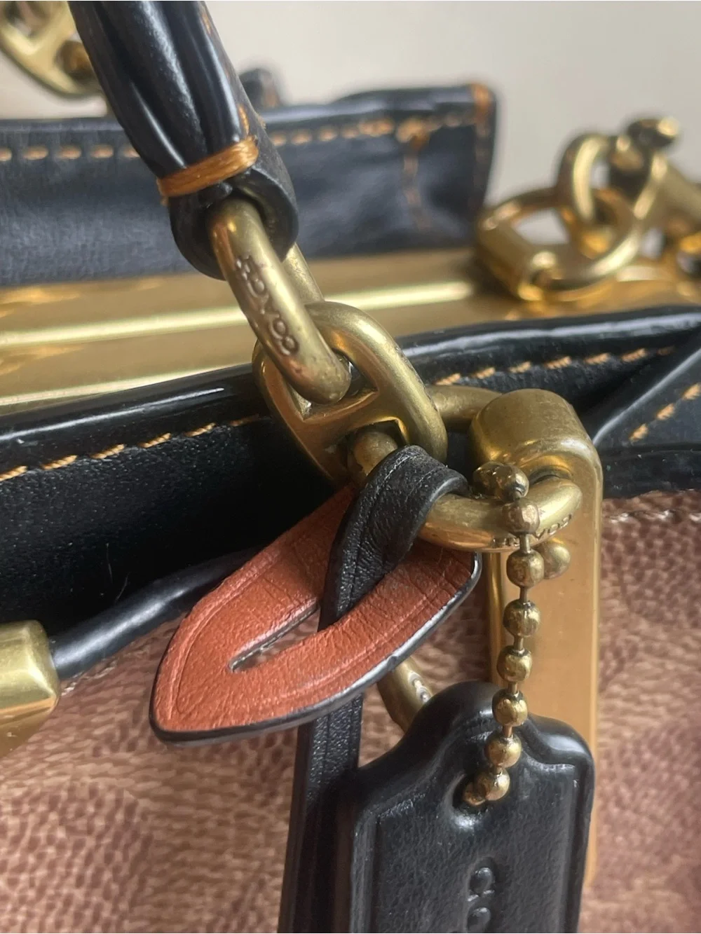Coach 1941 Dreamer 21 Signature Frame Kiss Lock Satchel in Brown and Black